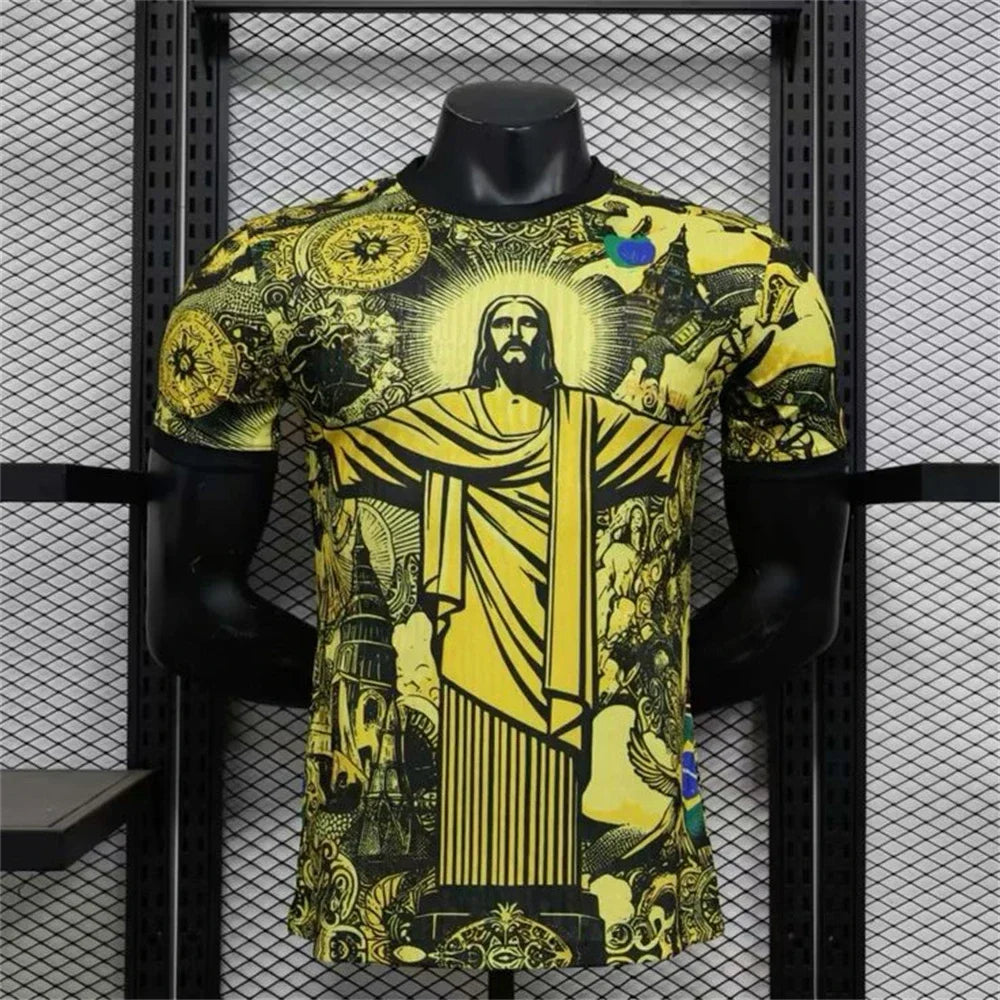 Haut d'entraînement de football d'été, édition spéciale Brésil, maillot de football Jesus noir et gris