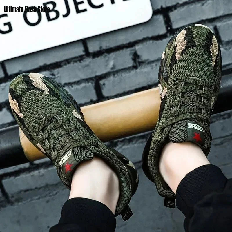 Chaussures de sport en maille camouflage pour hommes, chaussures décontractées durables, antidérapantes, tennis, randonnée en plein air, chaussures plates légères, baskets
