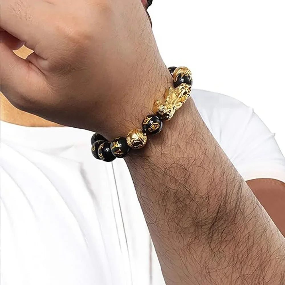 Bracelet de perles et de suerte FengShui, bracelet de perles Pixiu d'obsidienne noire Feng Shui, bracelet de perles de bouddha porte-bonheur