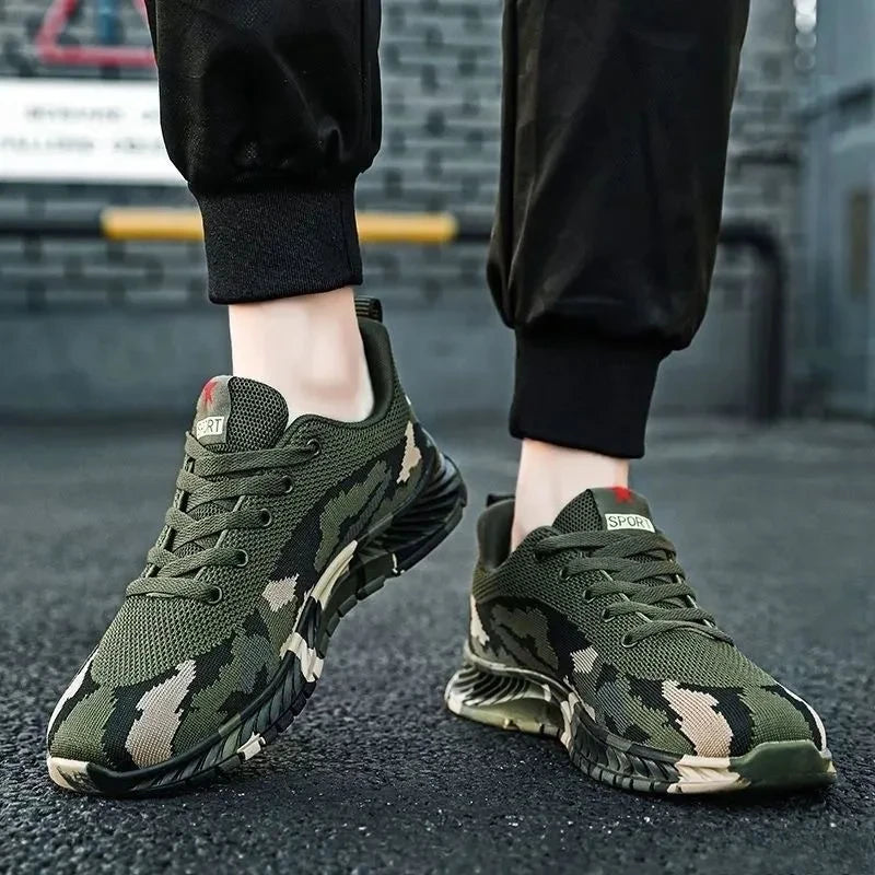 Chaussures de sport en maille camouflage pour hommes, chaussures décontractées durables, antidérapantes, tennis, randonnée en plein air, chaussures plates légères, baskets