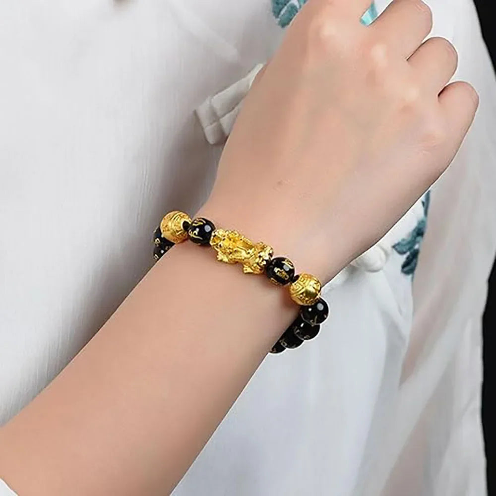 Bracelet de perles et de suerte FengShui, bracelet de perles Pixiu d'obsidienne noire Feng Shui, bracelet de perles de bouddha porte-bonheur