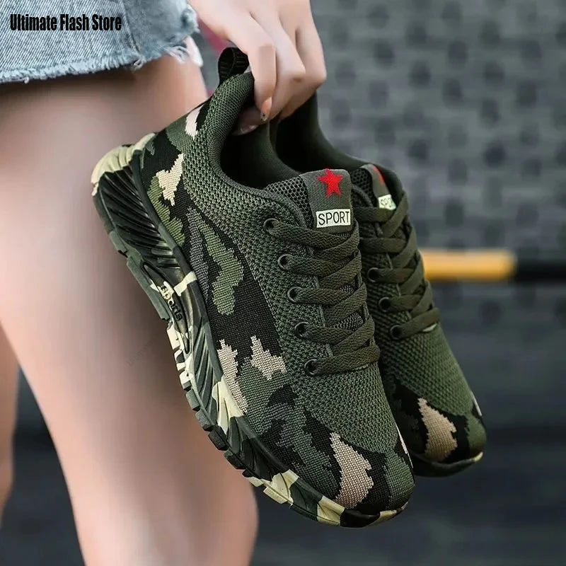 Chaussures de sport en maille camouflage pour hommes, chaussures décontractées durables, antidérapantes, tennis, randonnée en plein air, chaussures plates légères, baskets