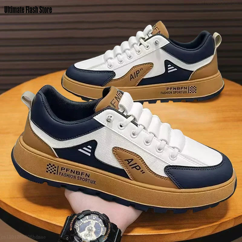 Baskets à semelle épaisse pour hommes, chaussures de sport de créateur, mode décontractée, cuir, fibre, respirantes, augmentant la hauteur, chaussures plates à semelle épaisse