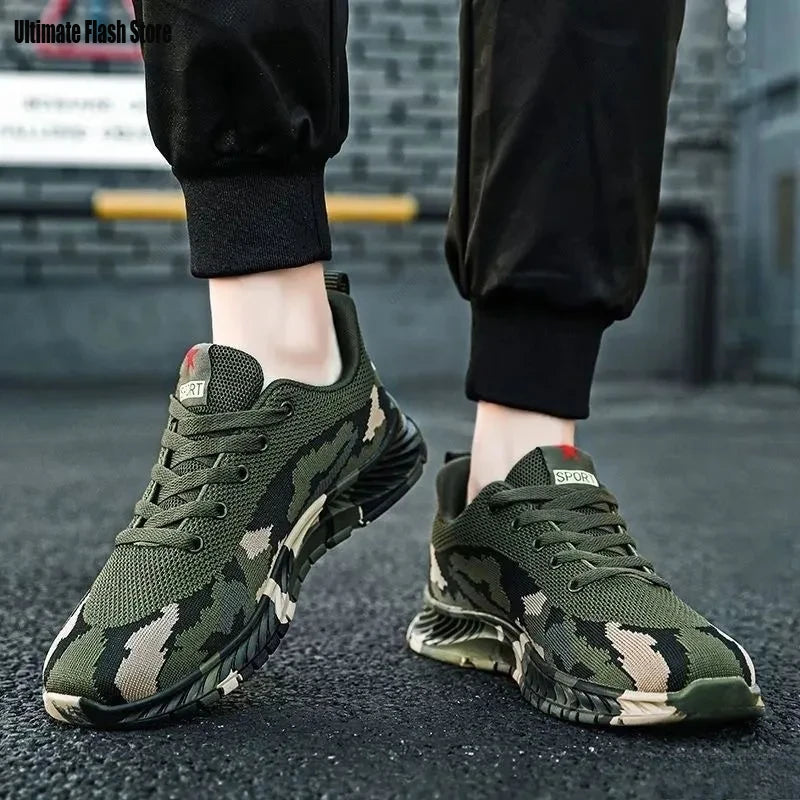 Chaussures de sport en maille camouflage pour hommes, chaussures décontractées durables, antidérapantes, tennis, randonnée en plein air, chaussures plates légères, baskets