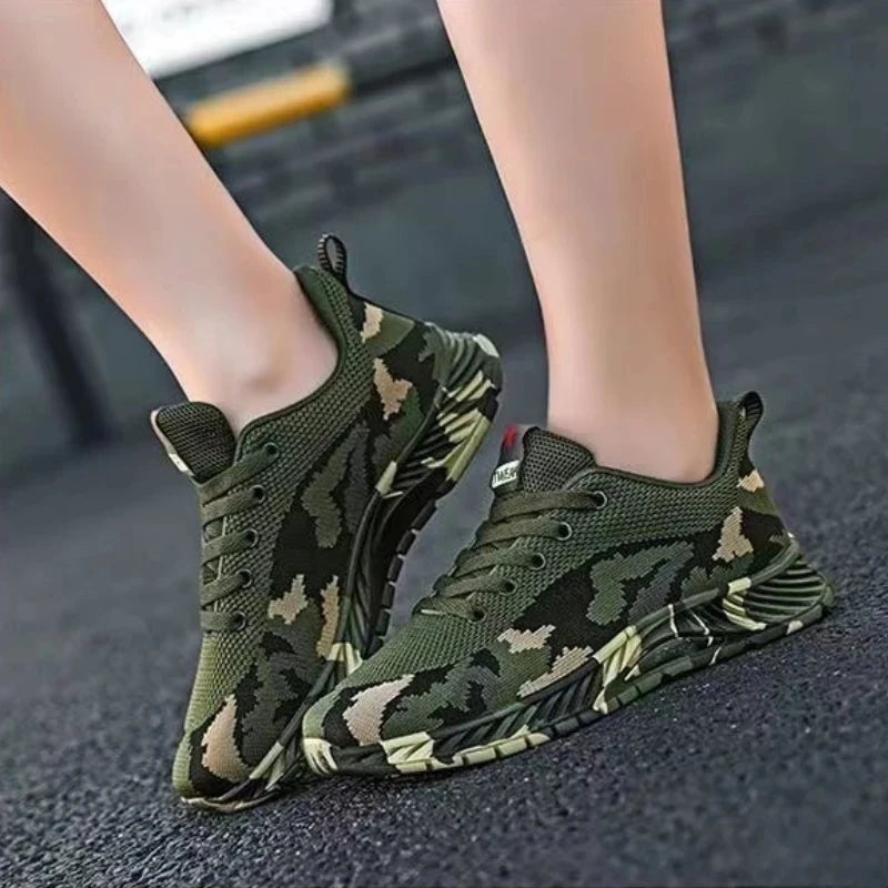 Chaussures de sport en maille camouflage pour hommes, chaussures décontractées durables, antidérapantes, tennis, randonnée en plein air, chaussures plates légères, baskets