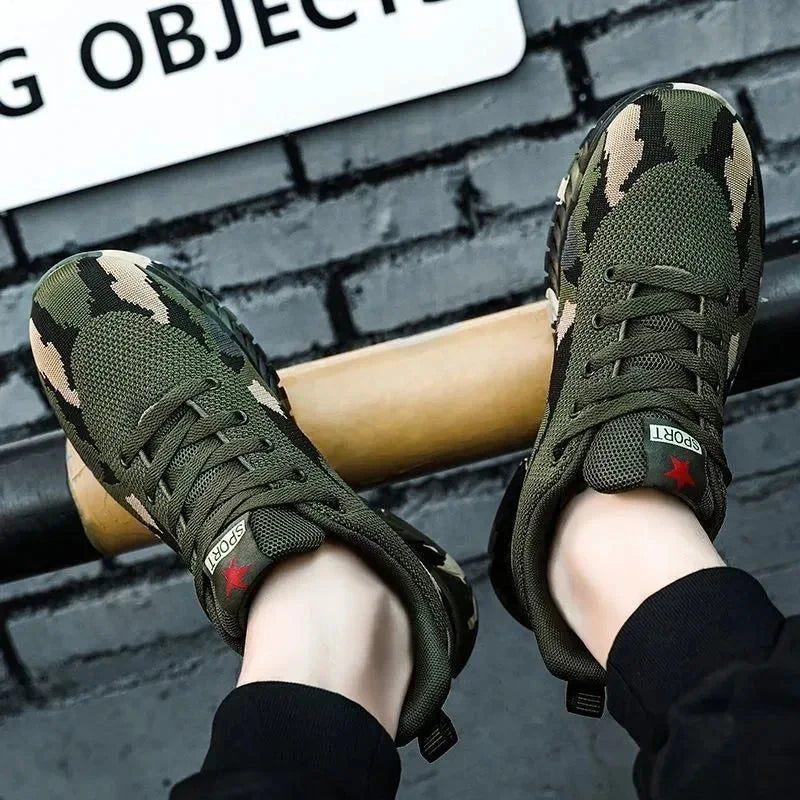 Chaussures de sport en maille camouflage pour hommes, chaussures décontractées durables, antidérapantes, tennis, randonnée en plein air, chaussures plates légères, baskets