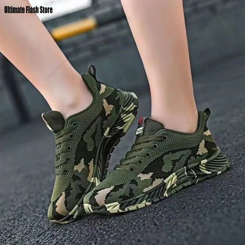 Chaussures de sport en maille camouflage pour hommes, chaussures décontractées durables, antidérapantes, tennis, randonnée en plein air, chaussures plates légères, baskets