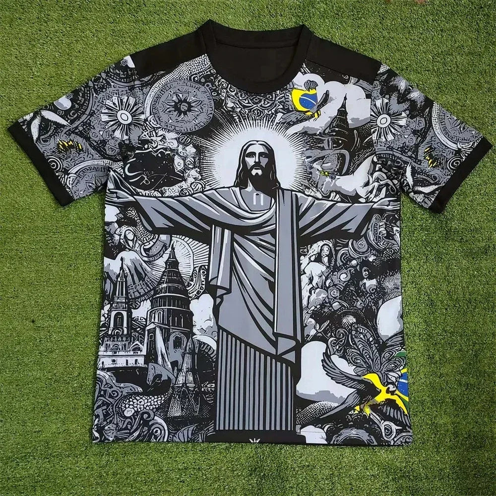 Haut d'entraînement de football d'été, édition spéciale Brésil, maillot de football Jesus noir et gris