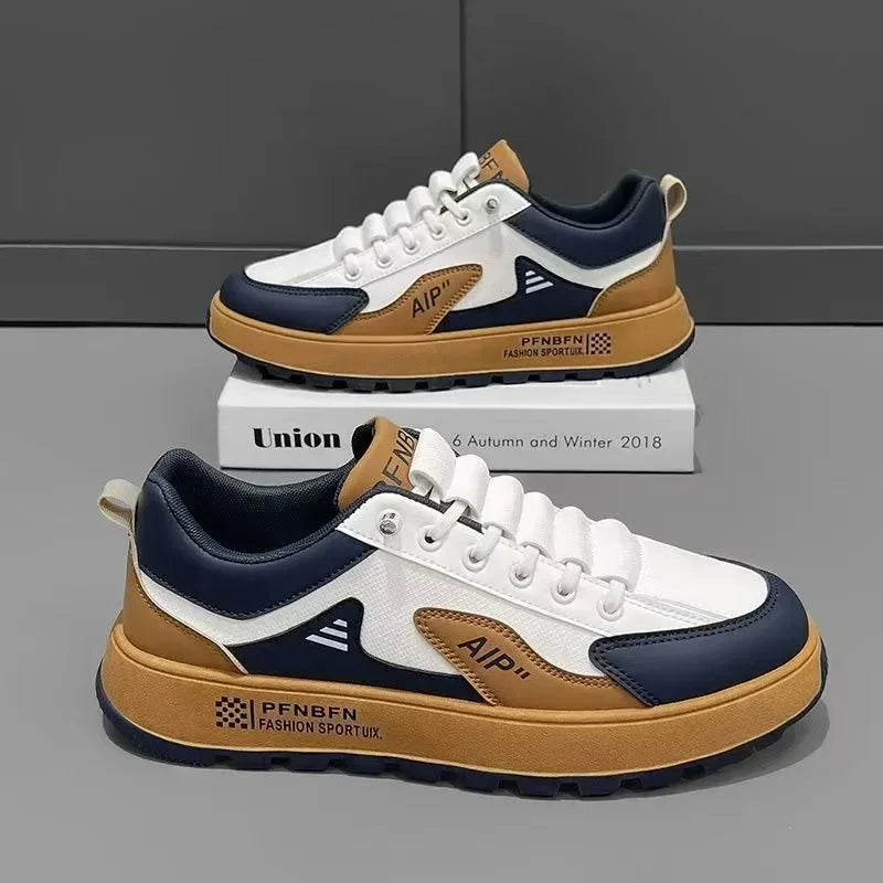 Baskets à semelle épaisse pour hommes, chaussures de sport de créateur, mode décontractée, cuir, fibre, respirantes, augmentant la hauteur, chaussures plates à semelle épaisse