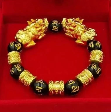 Bracelet de perles et de suerte FengShui, bracelet de perles Pixiu d'obsidienne noire Feng Shui, bracelet de perles de bouddha porte-bonheur