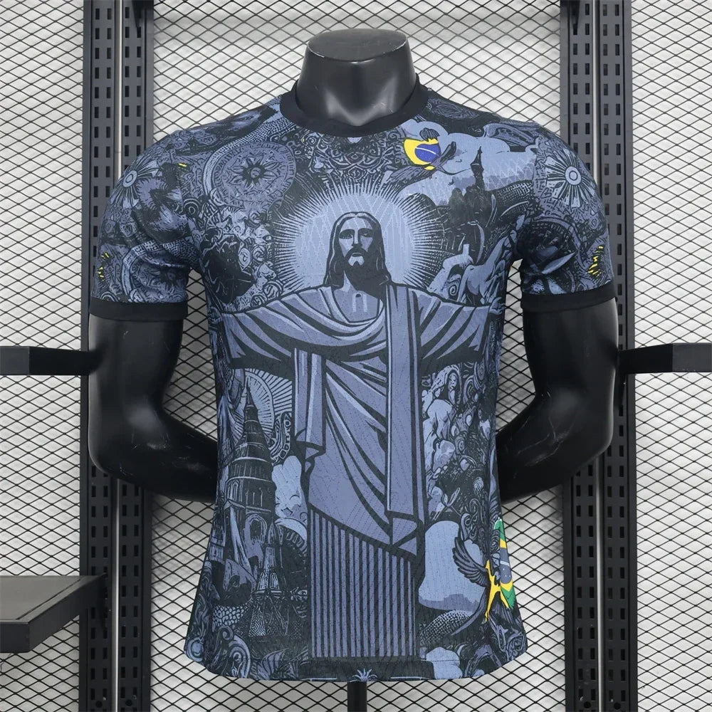 Haut d'entraînement de football d'été, édition spéciale Brésil, maillot de football Jesus noir et gris