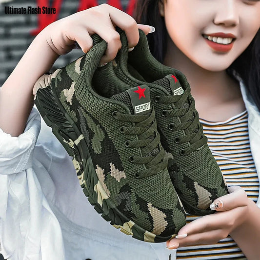 Chaussures de sport en maille camouflage pour hommes, chaussures décontractées durables, antidérapantes, tennis, randonnée en plein air, chaussures plates légères, baskets