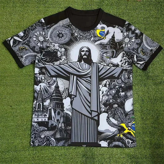 Haut d'entraînement de football d'été, édition spéciale Brésil, maillot de football Jesus noir et gris